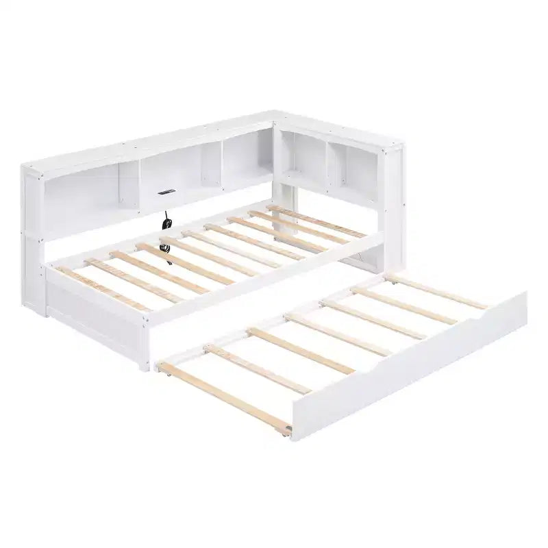 Twin Size Daybed with Trundle/2 Drawers, Storage Cabinets and USB Ports 4B
