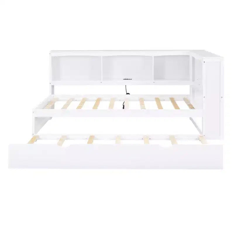 Twin Size Daybed with Trundle/2 Drawers, Storage Cabinets and USB Ports 4B