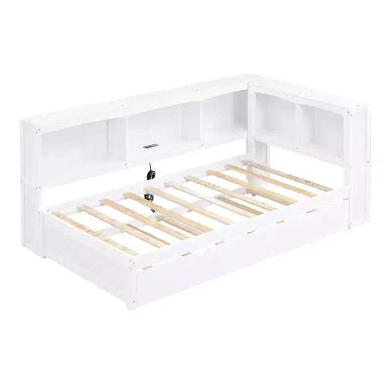 Twin Size Daybed with Trundle/2 Drawers, Storage Cabinets and USB Ports 4B