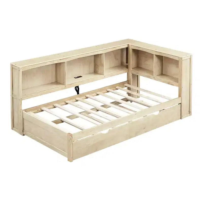 Twin Size Daybed with Trundle/2 Drawers, Storage Cabinets and USB Ports 4B