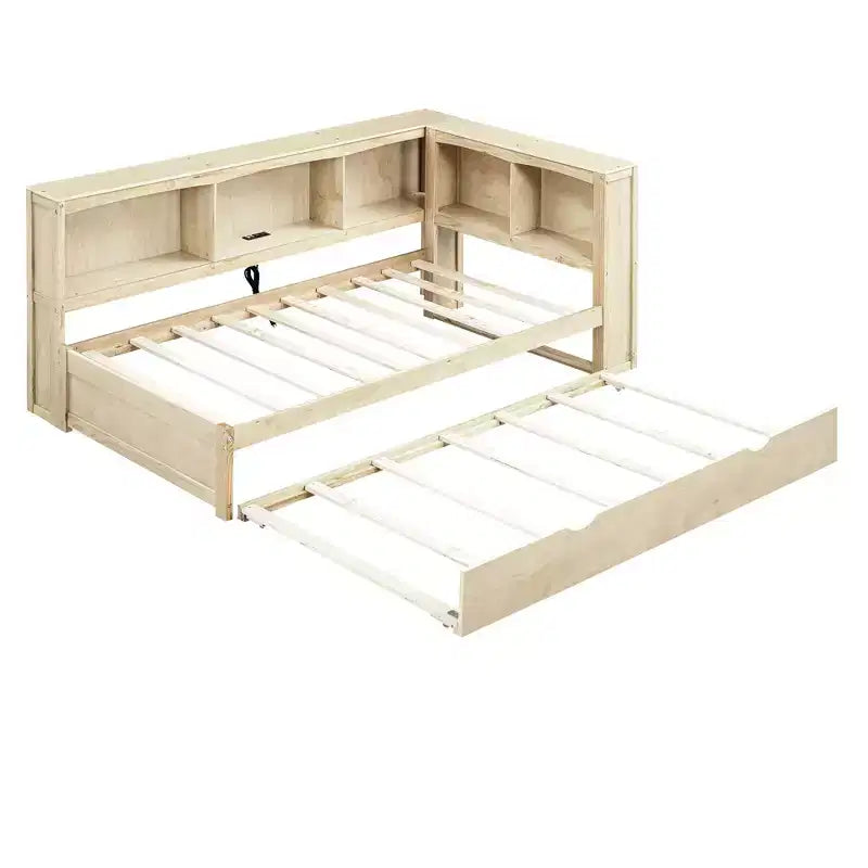 Twin Size Daybed with Trundle/2 Drawers, Storage Cabinets and USB Ports 4B