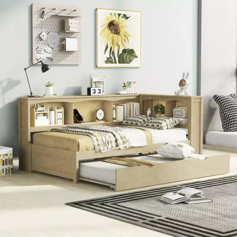 Twin Size Daybed with Trundle/2 Drawers, Storage Cabinets and USB Ports 4B - ModernLuxe