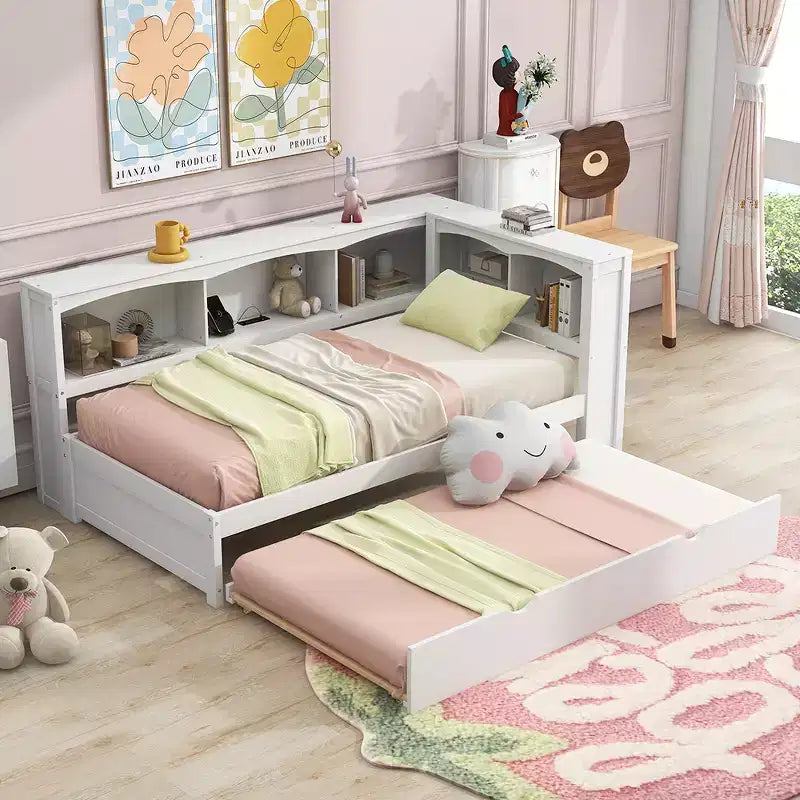 Twin Size Daybed with Trundle/2 Drawers, Storage Cabinets and USB Ports 4B