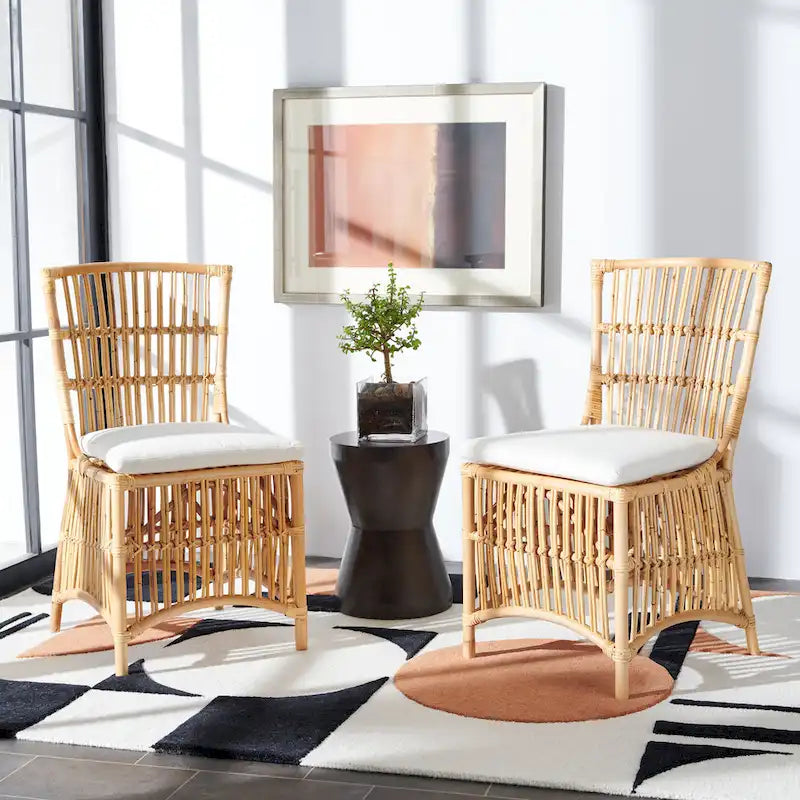 SAFAVIEH Patty Poltroncina d'appoggio in Rattan con Cuscino (Set di 2) - 19.7 L x 22.1 P x 35.4 A - 20Lx22Px35A
