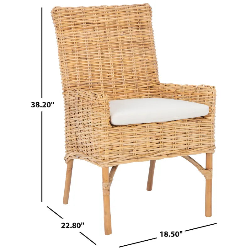 SAFAVIEH Winnifred Poltrona d'Appoggio Costiera in Rattan con Cuscino - 18.5 L x 22.8 P x 38.2 A - 19Lx23Px38A