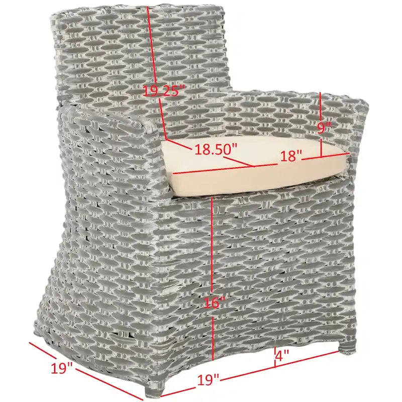 SAFAVIEH Ginny Wicker Washed Out Grey Arm Chair - 28 L x 24 P x 33 A - 28Lx24Px33A