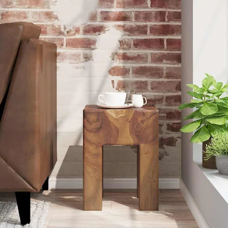 vidaXL Hocker aus massivem Teakholz, kleiner Beistelltisch, braun - 11.8 x 11.8 x 15.7