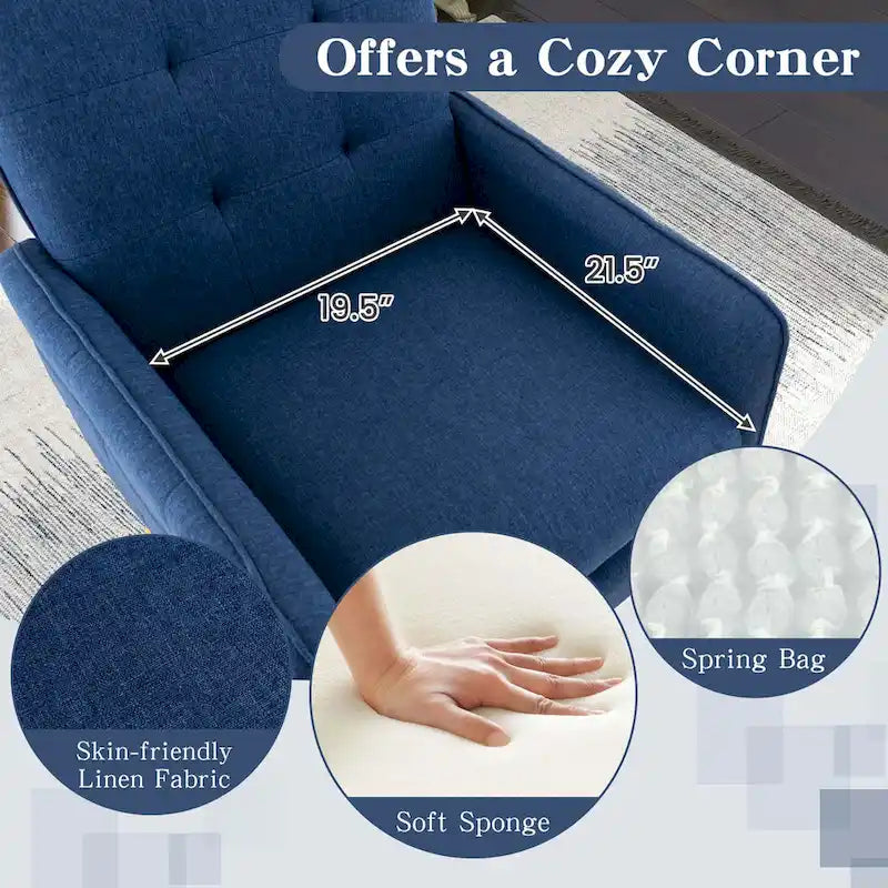 Costway Akzentsessel aus Leinenstoff, moderner Einzelsessel mit Massivholz - siehe Details