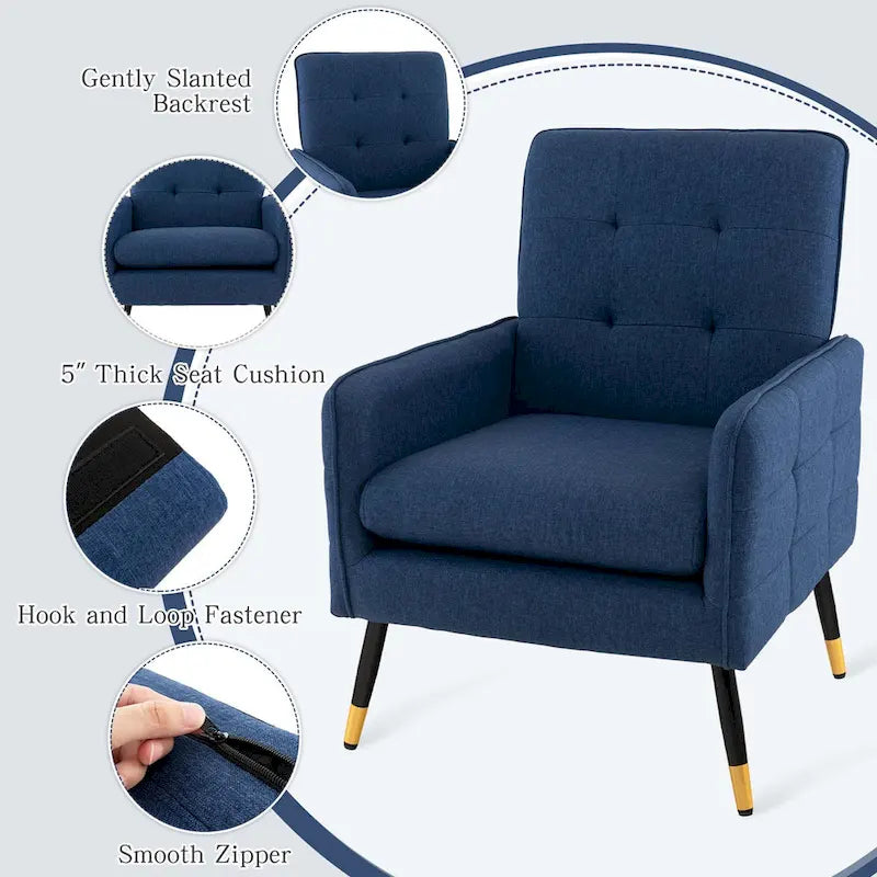 Costway Akzentsessel aus Leinenstoff, moderner Einzelsessel mit Massivholz - siehe Details