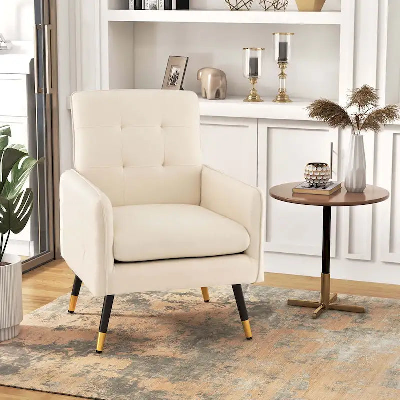 Costway Akzentsessel aus Leinenstoff, moderner Einzelsessel mit Massivholz - siehe Details