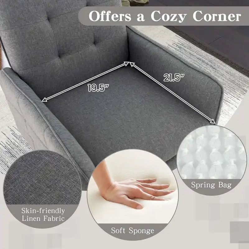 Costway Akzentsessel aus Leinenstoff, moderner Einzelsessel mit Massivholz - siehe Details