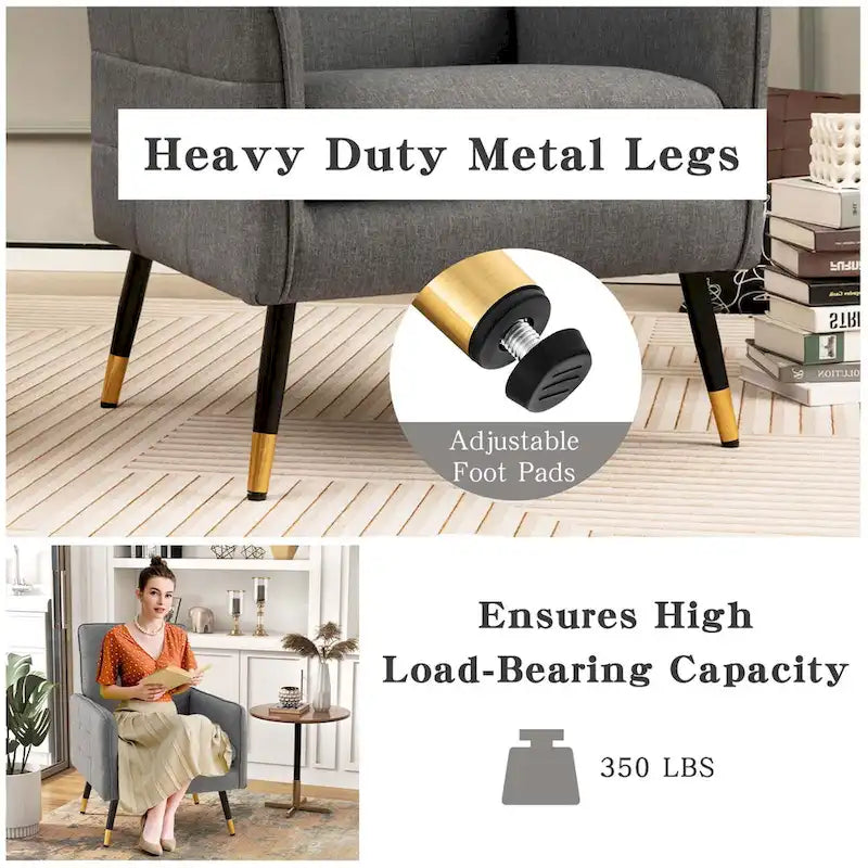 Costway Akzentsessel aus Leinenstoff, moderner Einzelsessel mit Massivholz - siehe Details