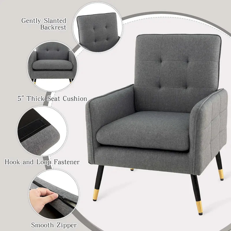 Costway Akzentsessel aus Leinenstoff, moderner Einzelsessel mit Massivholz - siehe Details