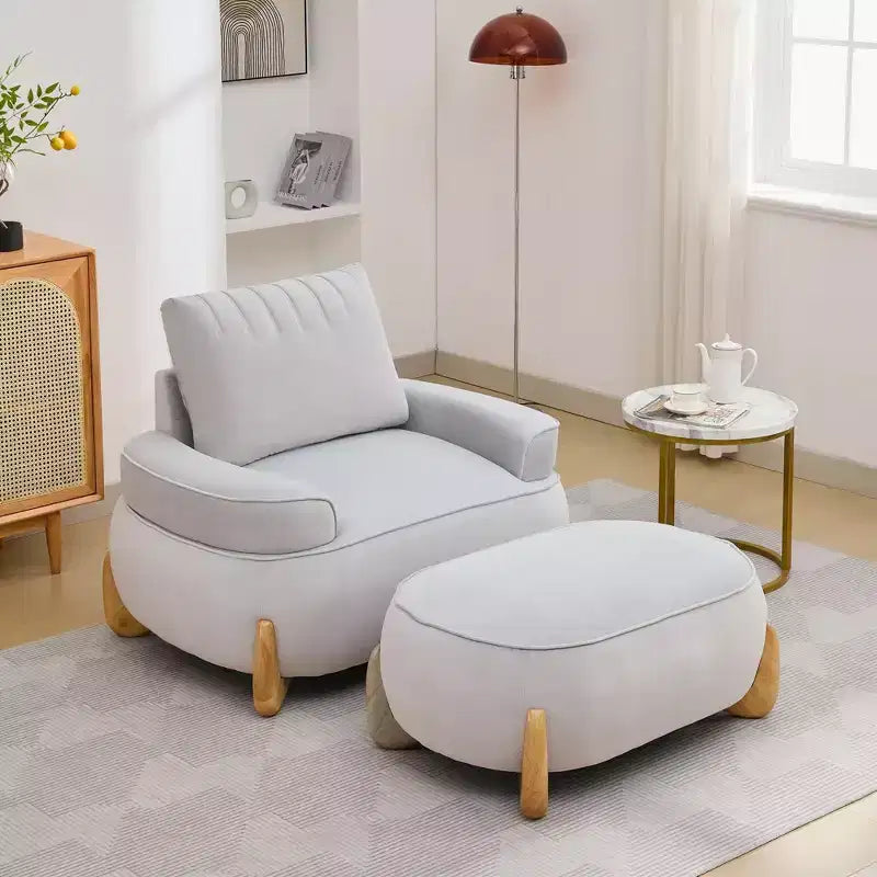 Hyleory Poltrona da salotto in velluto da 117 cm con pouf, set poltrona e poggiapiedi in velluto a coste stile Mid-Century Modern, poltrona club imbottita con braccioli a vasca