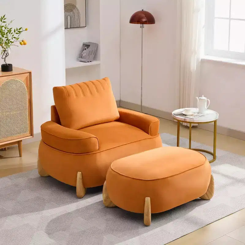 Hyleory Poltrona da salotto in velluto da 117 cm con pouf, set poltrona e poggiapiedi in velluto a coste stile Mid-Century Modern, poltrona club imbottita con braccioli a vasca