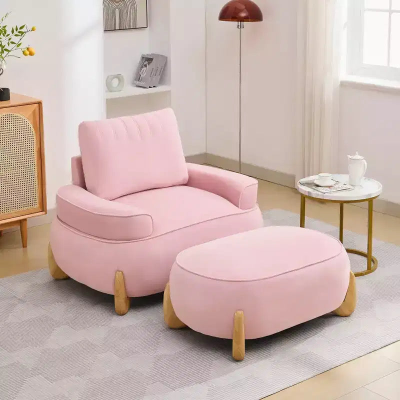 Hyleory Poltrona da salotto in velluto da 117 cm con pouf, set poltrona e poggiapiedi in velluto a coste stile Mid-Century Modern, poltrona club imbottita con braccioli a vasca