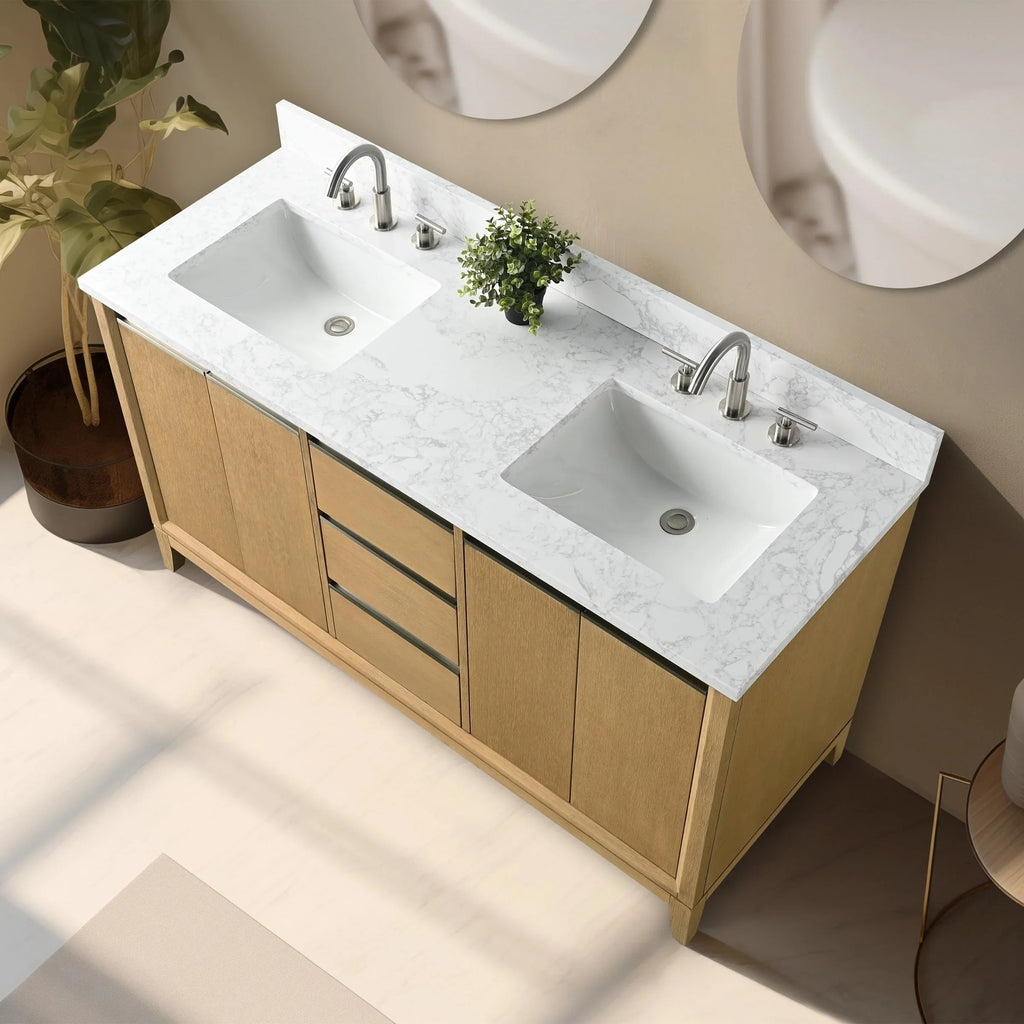 Badunterschrank von Vanity Art mit Keramikwaschbecken und Kunstmarmorplatte
