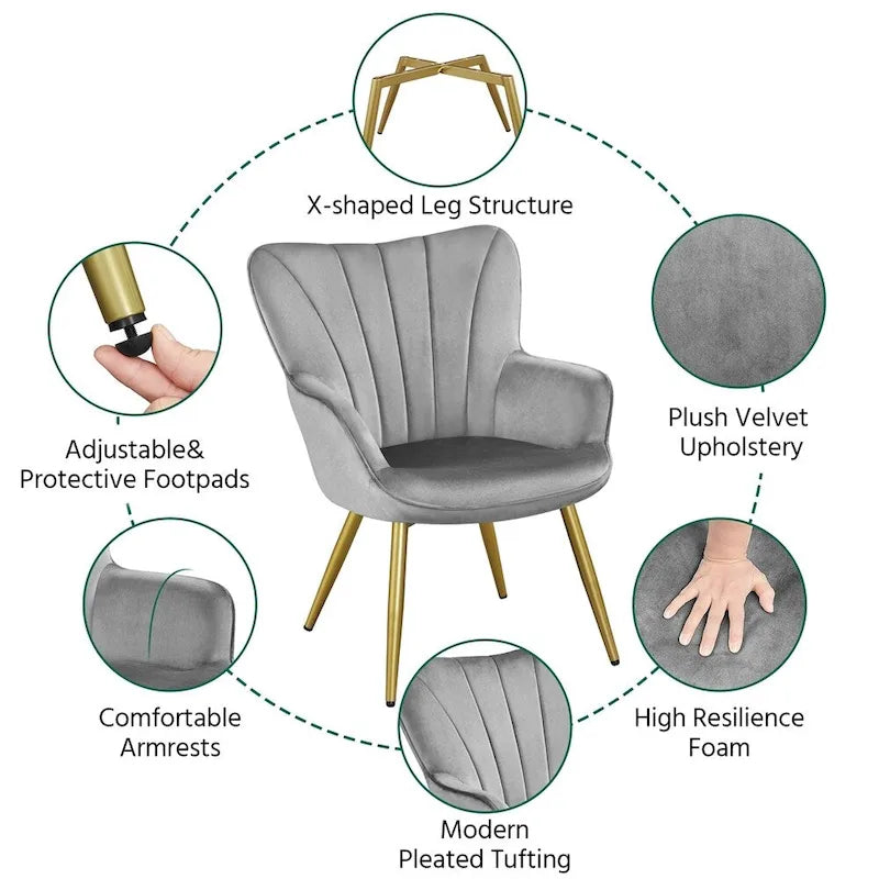 Yaheetech Poltrona Moderna Accent Imbottita in Velluto con Schienale Curvo per Soggiorno