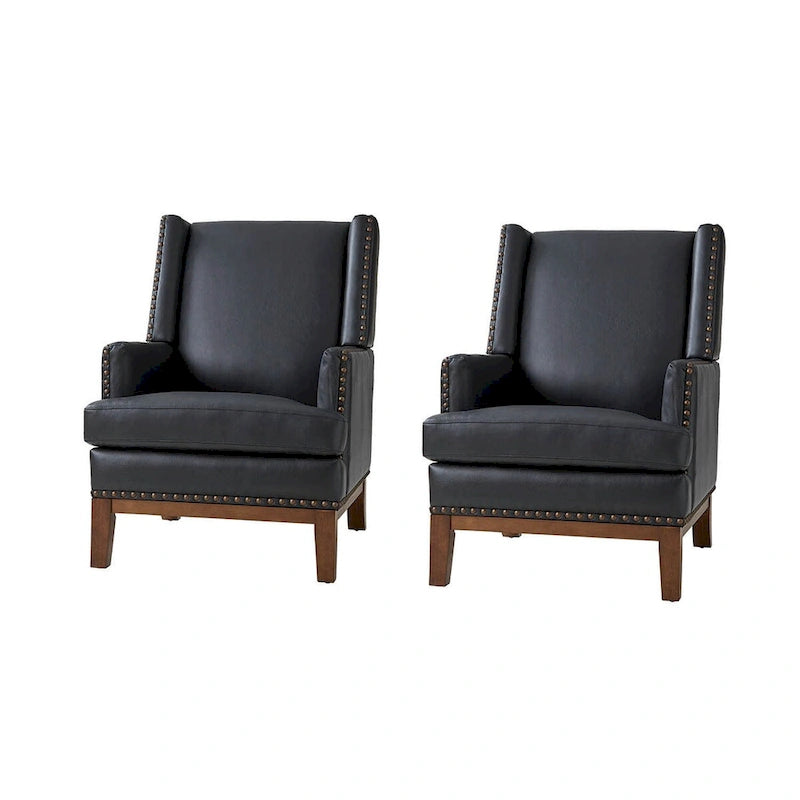 Poltrona Lourdes in vera pelle con struttura in legno massiccio e cuscino del sedile rimovibile, set da 2 di HULALA HOME