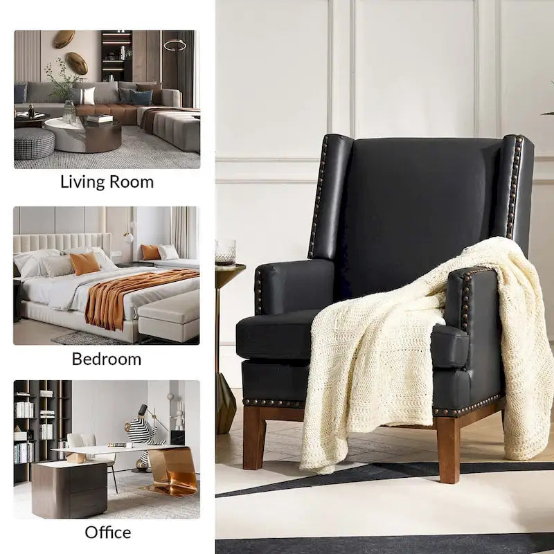 Poltrona Lourdes in vera pelle con struttura in legno massiccio e cuscino del sedile rimovibile, set da 2 di HULALA HOME
