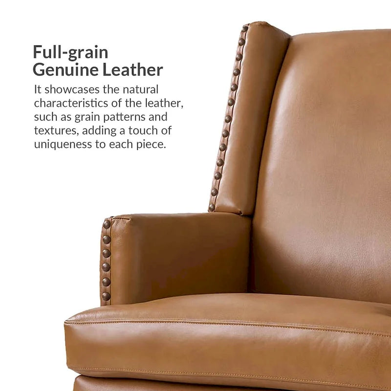 Poltrona Lourdes in vera pelle con struttura in legno massiccio e cuscino del sedile rimovibile, set da 2 di HULALA HOME