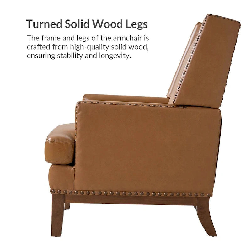 Poltrona Lourdes in vera pelle con struttura in legno massiccio e cuscino del sedile rimovibile, set da 2 di HULALA HOME