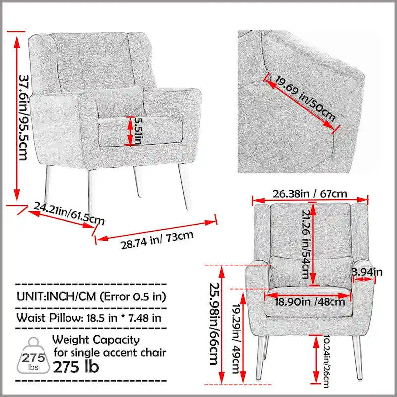 Poltrona Mid-Century Modern con cuscino lombare, Set da 1
