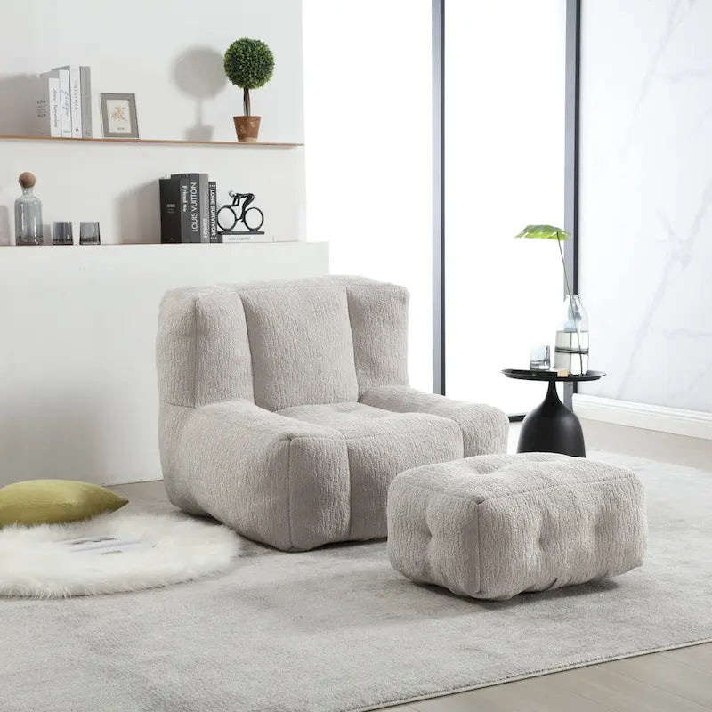 Fluffy bean bag chair with memory foam and ottoman