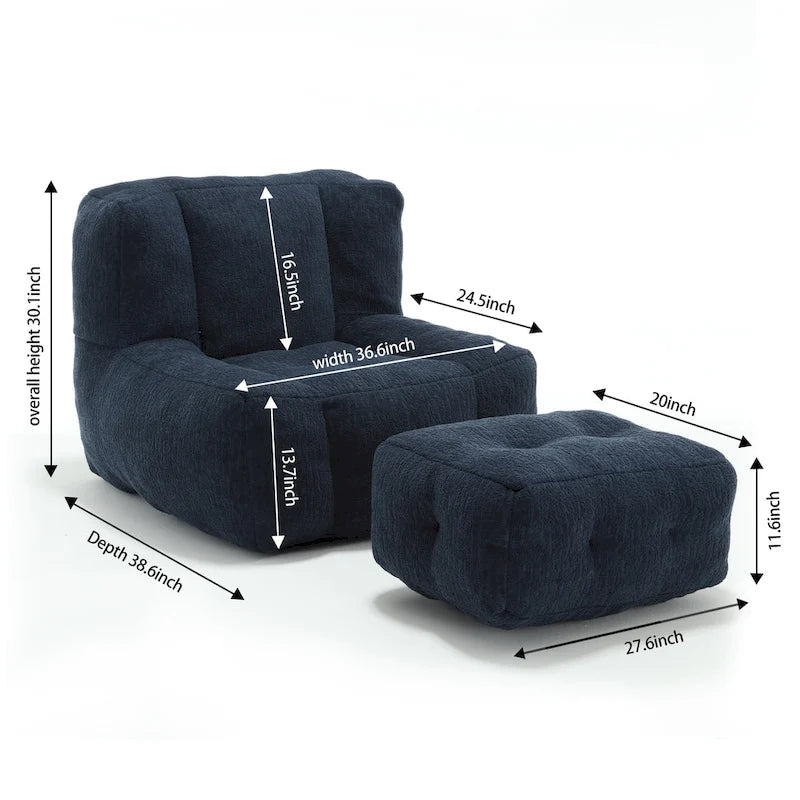 Flauschiger Sitzsack mit Memory-Schaumstoff und Hocker