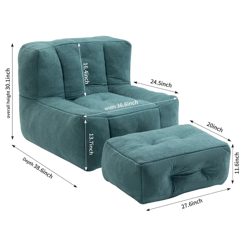 Flauschiger Sitzsack mit Memory-Schaumstoff und Hocker