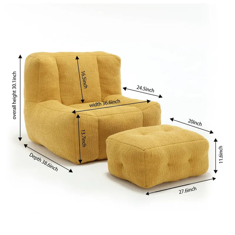 Flauschiger Sitzsack mit Memory-Schaumstoff und Hocker