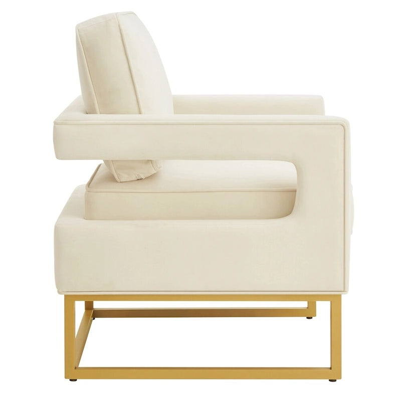 Poltrona di design in velluto con base in metallo color oro