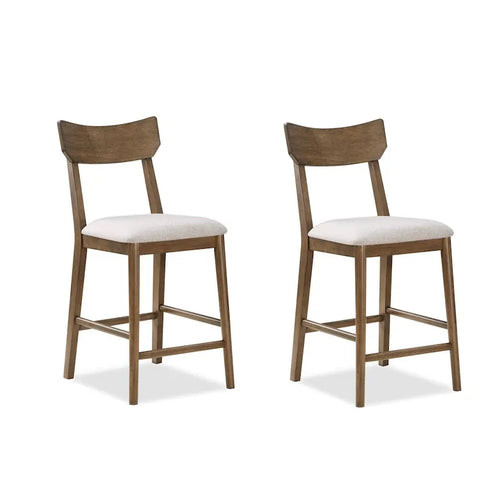 Sedia da 24 pollici, altezza bancone, set da 2, cuscini di seduta, tessuto beige, marrone