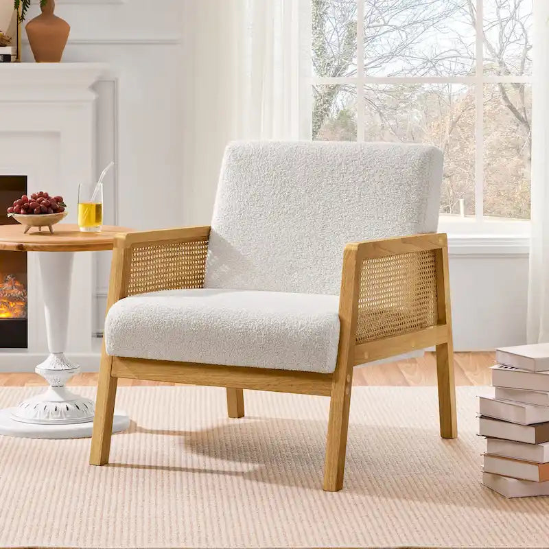 Yaheetech Modern Upholstered Fabric Accent Chair with Rattan Sides - 273031