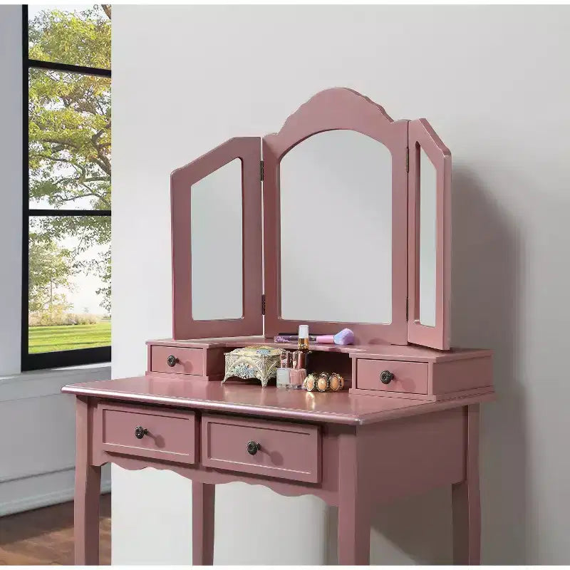 Set Sanlo tavolo trucco e sgabello in legno, oro rosa