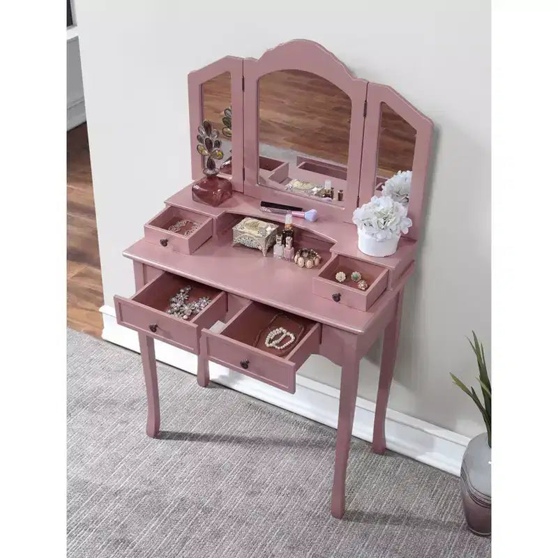Set Sanlo tavolo trucco e sgabello in legno, oro rosa