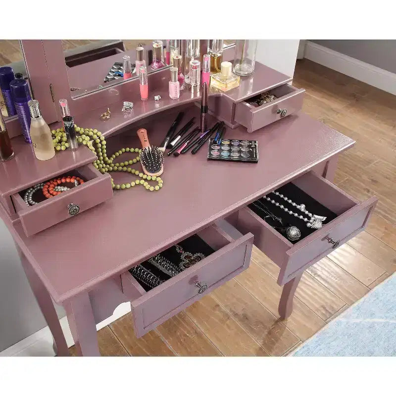 Set Sanlo tavolo trucco e sgabello in legno, oro rosa
