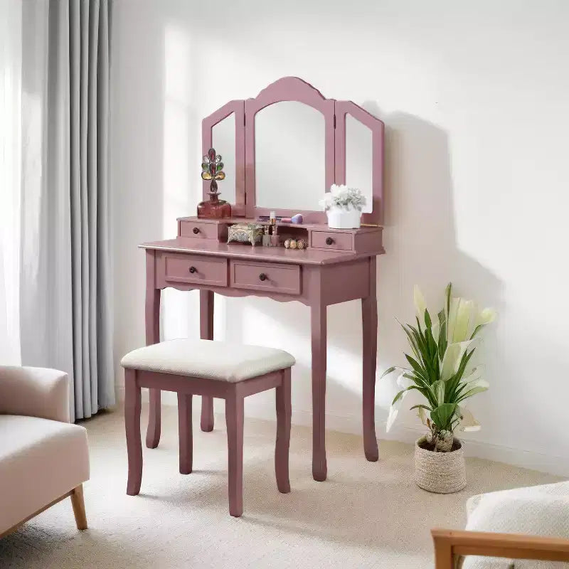 Set Sanlo tavolo trucco e sgabello in legno, oro rosa