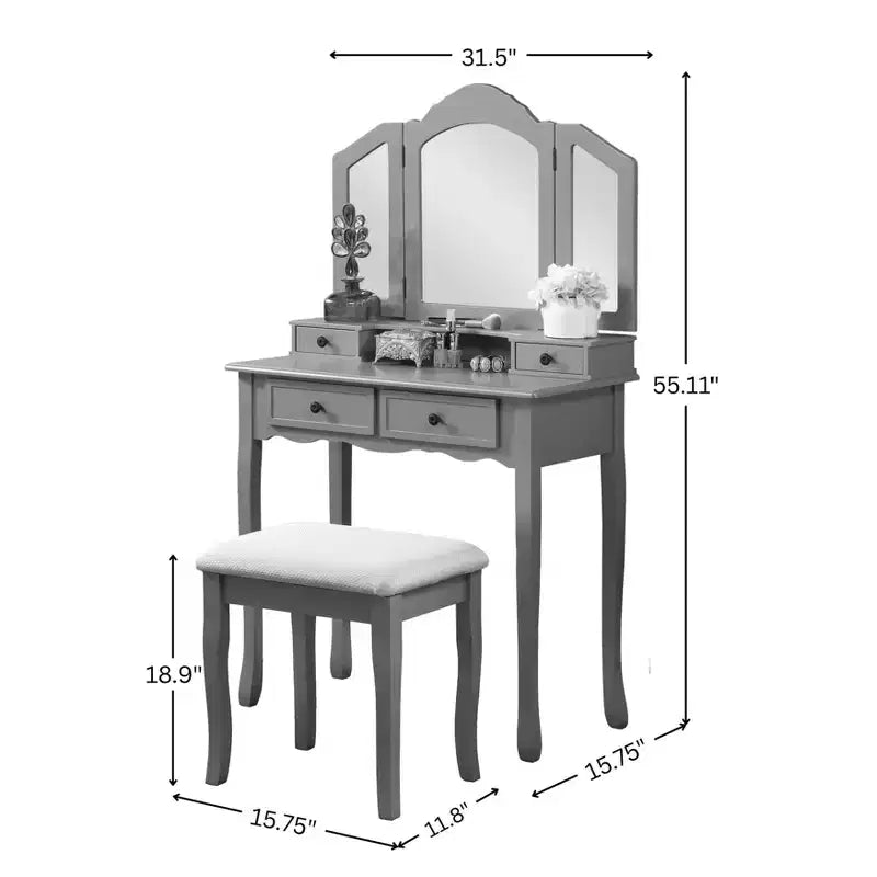 Set Sanlo tavolo trucco e sgabello in legno, oro rosa
