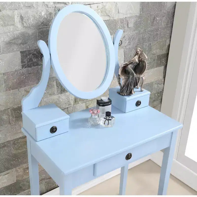 Moniys Wood Moniya Tavolo da toeletta e sgabello per trucco, blu