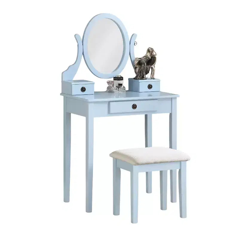 Moniys Wood Moniya Tavolo da toeletta e sgabello per trucco, blu