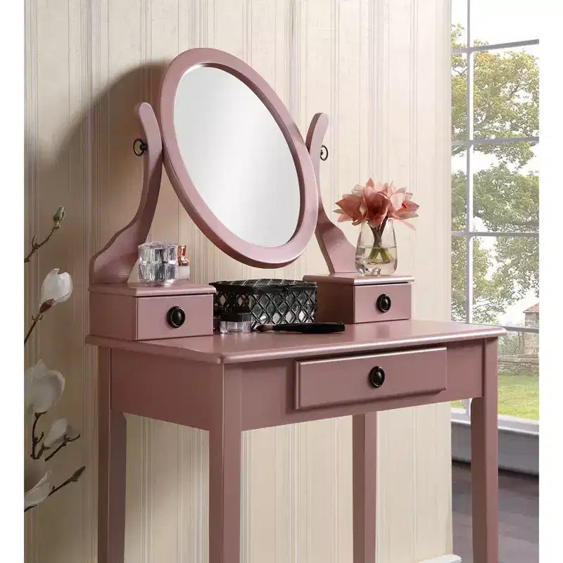 Tavolo da Trucco e Sgabello Moniya in Legno Roundhill Furniture, Oro Rosa