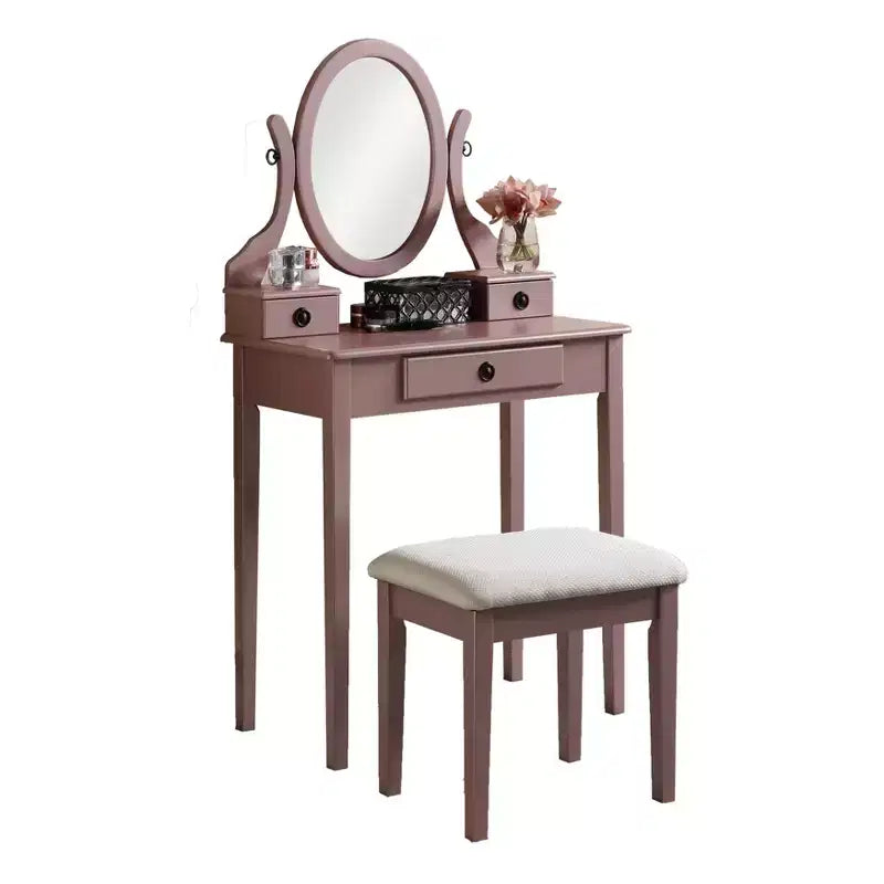 Tavolo da Trucco e Sgabello Moniya in Legno Roundhill Furniture, Oro Rosa