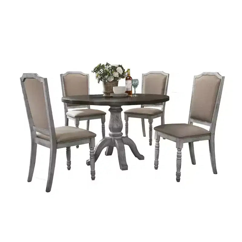 Set da pranzo Roundhill Furniture Iris in legno, bianco anticato, 5 pezzi