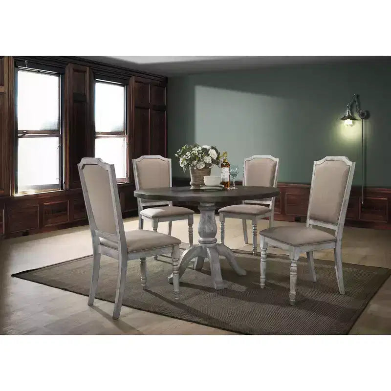 Set da pranzo Roundhill Furniture Iris in legno, bianco anticato, 5 pezzi