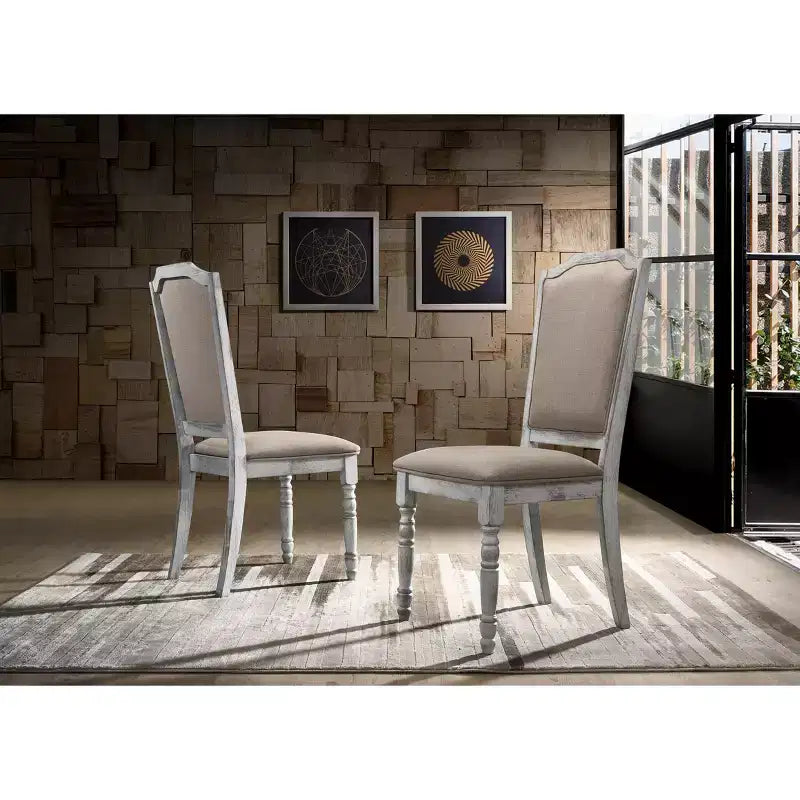 Set da pranzo Roundhill Furniture Iris in legno, bianco anticato, 5 pezzi
