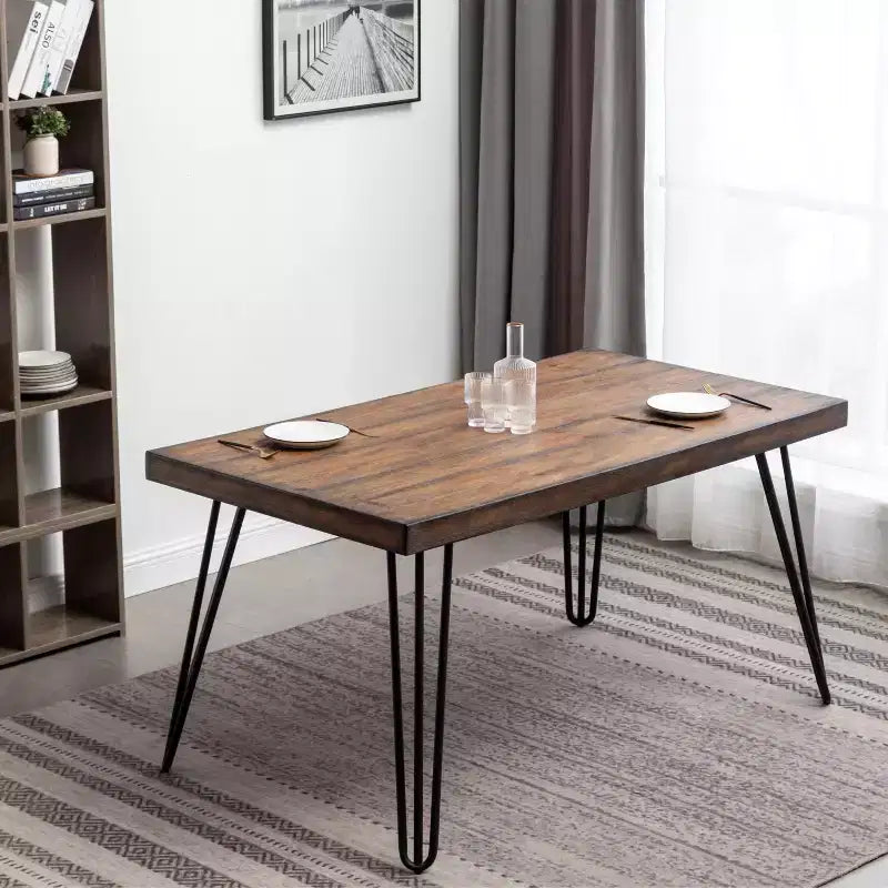 Set da pranzo Amisos da 6 pezzi, tavolo da pranzo con gambe a forcina con 4 sedie e una panca in legno, 3 opzioni di colore