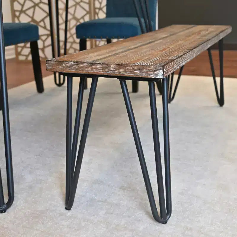 Set da pranzo Amisos da 6 pezzi, tavolo da pranzo con gambe a forcina con 4 sedie e una panca in legno, 3 opzioni di colore