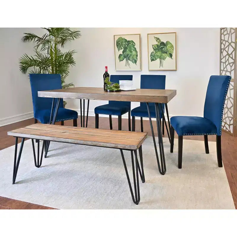 Set da pranzo Ashzo da 6 pezzi, tavolo da pranzo a forcina con 4 sedie e panca, 3 opzioni di colore