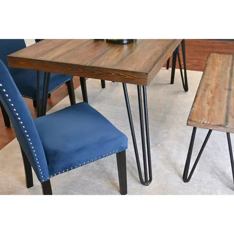 Set da pranzo Ashzo da 6 pezzi, tavolo da pranzo a forcina con 4 sedie e panca, 3 opzioni di colore
